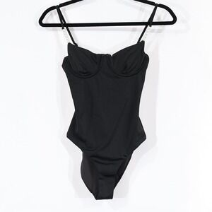 AQUA Swim One Piece Women S Black Underwire Pearl Strap Glam Resort $108 NWT